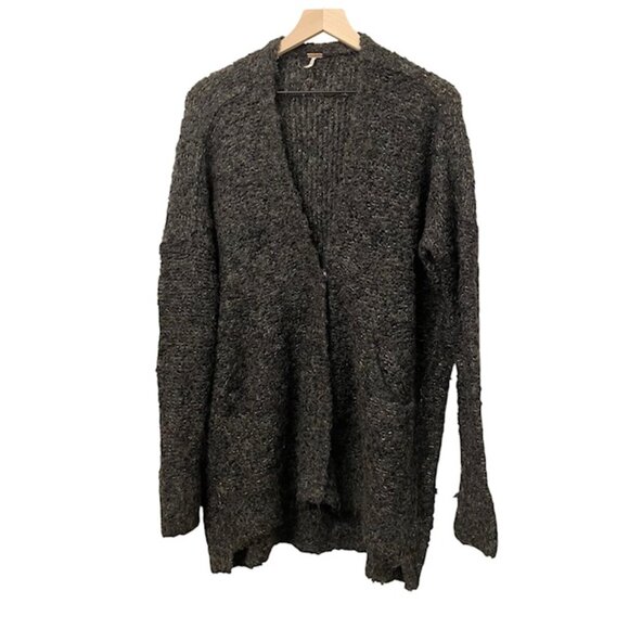 Free People Oversized Boucle Cardi Sweater XS Grey Alpaca Blend - Picture 3 of 10